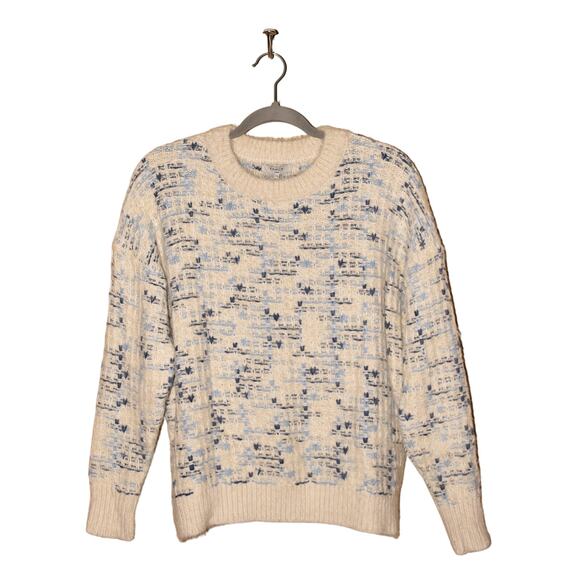 FRNCH NEW $92 Crewneck Metallic Multi-Yarn Knit Winter Sweater White Blue‎ S/M - Picture 1 of 4